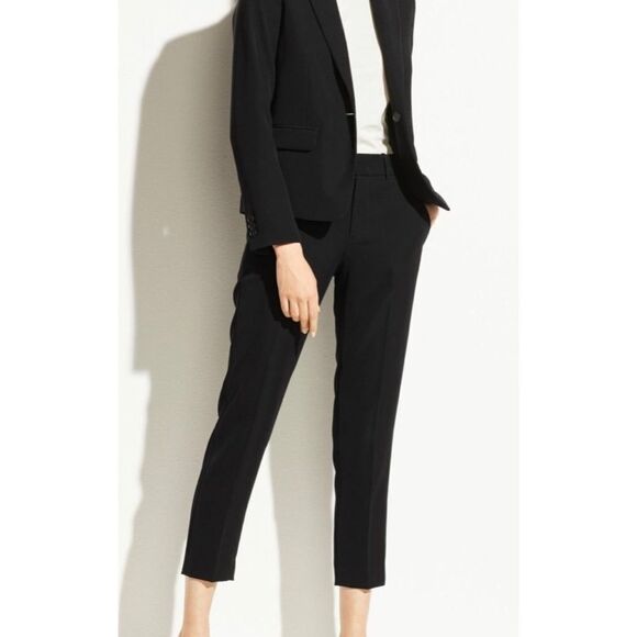VINCE Black Wool Blend Tuxedo Trouser Pants - Picture 1 of 16